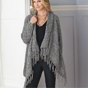 Women's Elegant Gray Fringe Cardigan